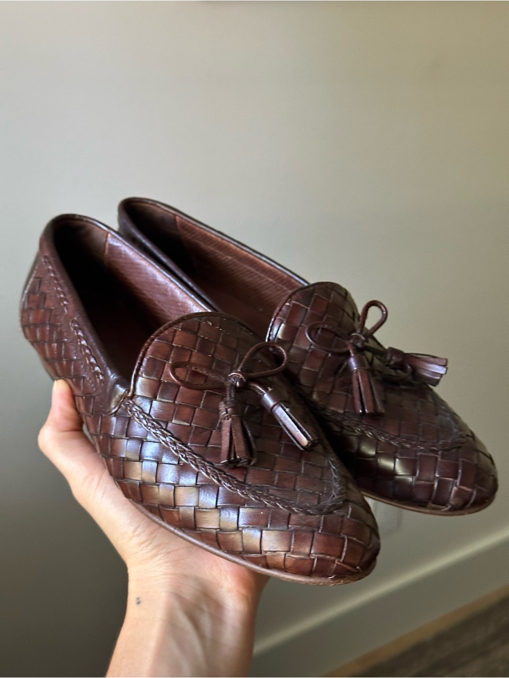 Vintage Sesto Meucci Brown Woven Leather Tassel Loafers Womenโs 8.5